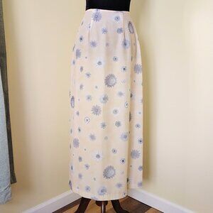 Vintage 90s Yellow & Grey Floral RIKKI J. Polyester Maxi Skirt - 5